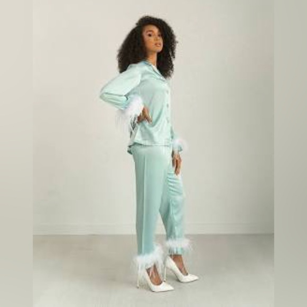 Bon Viviann Feather Pajamas in Celeste